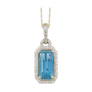 14Kt Yellow Gold Diamond 1/4Ctw & Blue Topaz 3 1/7Ctw Pendant