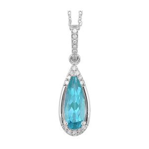 14Kt White Gold Diamond 1/15Ctw & Blue Topaz 1 3/8Ctw Pendant