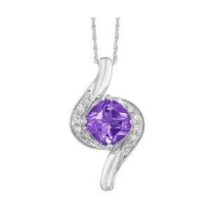 10Kt White Gold Diamond 1/10Ctw & Amethyst 1 3/4Ctw Pendant