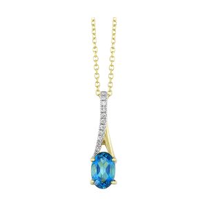 10Kt Yellow Gold Diamond 1/25Ctw & Blue Topaz 1/2Ctw Pendant