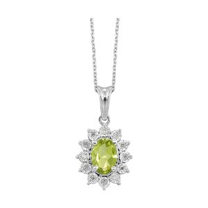 Silver Diamond 1/20Ctw & Peridot 1Ctw Pendant