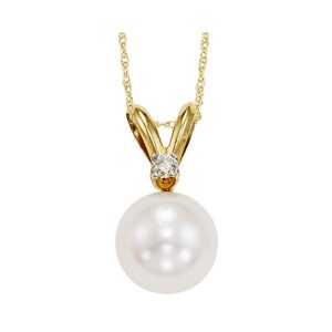 14Kt Yellow Gold Diamond 1/50Ctw & Pearl Pendant