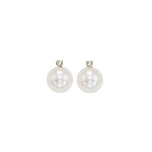 14Kt White Gold Diamond 1/20Ctw & Pearl Earring