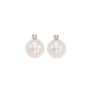 14Kt White Gold Diamond 1/20Ctw & Pearl Earring