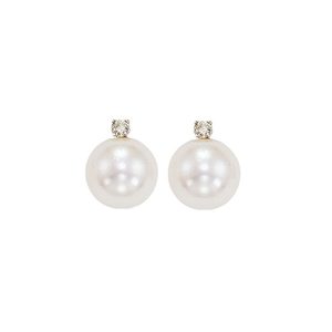 14Kt White Gold Diamond 1/20Ctw & Pearl Earring