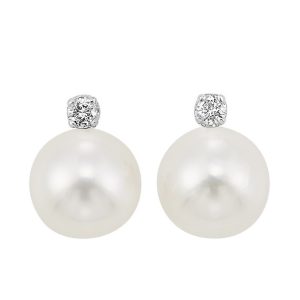14Kt White Gold Diamond 1/20Ctw & Pearl Earring