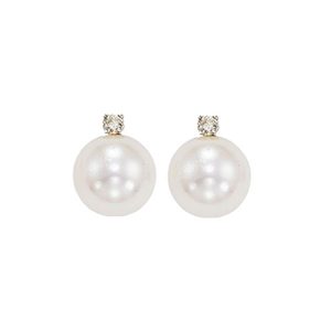 14Kt White Gold Diamond 1/20Ctw & Pearl Earring