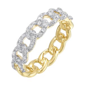 14KY diamond link ring, 1/2CTW-chunky gold design with diamond-encrusted links; strong deal value.