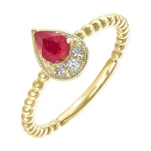 14Kt Yellow Gold Diamond 1/20Ctw & Ruby 1/2Ctw Ring