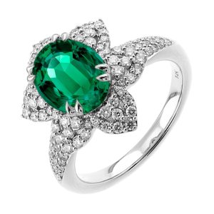 14Kt White Gold Diamond 5/8Ctw & Emerald 2Ctw Ring