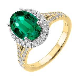 14Kt White Yellow Gold Diamond 3/4Ctw & Emerald 1 5/8Ctw Ring