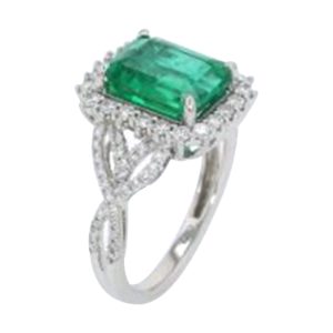 14Kt White Gold Diamond 5/8Ctw & Emerald 3 1/2Ctw Ring
