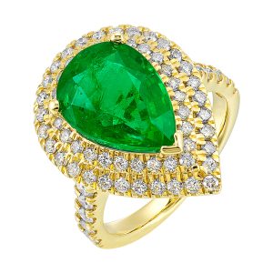 14Kt Yellow Gold Diamond 1 1/6Ctw & Emerald 4 1/2Ctw Ring