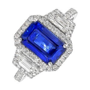 18Kt White Gold Diamond 3/4Ctw & Blue Sapphire 31/4Ctw Ring