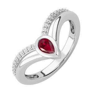 14Kt White Gold Diamond 1/8Ctw & Ruby 1/3Ctw Ring