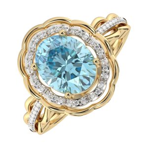 14Kt Yellow Gold Diamond 1/7Ctw & Aquamarine 2 1/2Ctw Ring
