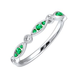 14Kt White Gold Diamond 1/15Ctw & Emerald 1/8Ctw Ring