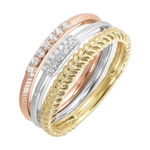 14Kt Tricolor Diamond 1/8Ctw Ring