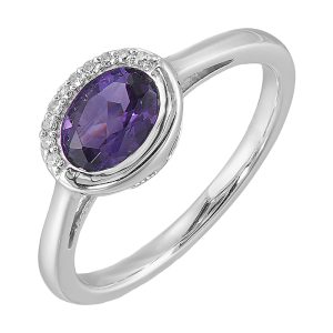 Silver Diamond 1/20Ctw & Amethyst 3/4Ctw Ring
