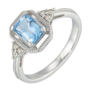 Silver Diamond 1/20Ctw & Blue Topaz 1 1/7Ctw Ring