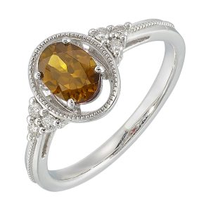 Silver Diamond 1/20Ctw & Citrine 1Ctw Ring