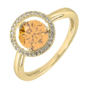 10Kt Yellow Gold Diamond 1/12Ctw & Citrine 1 1/2Ctw Ring