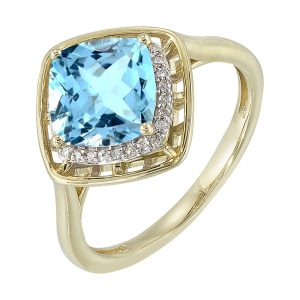 10Kt Yellow Gold Diamond 1/12Ctw & Blue Topaz 1 1/4Ctw Ring