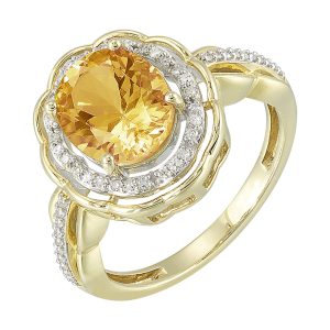 14Kt Yellow Gold Diamond 1/7Ctw & Citrine 2 3/8Ctw Ring