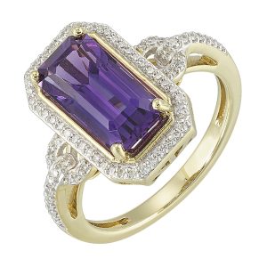 14Kt Yellow Gold Diamond 1/4Ctw & Amethyst 3 1/7Ctw Ring