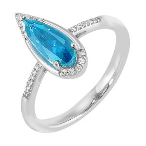 14Kt White Gold Diamond 1/15Ctw & Blue Topaz 1 3/8Ctw Ring