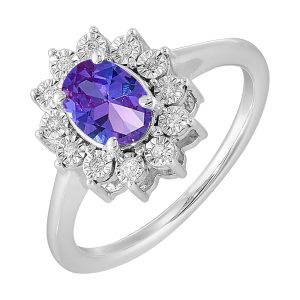 Silver Diamond 1/20Ctw & Created Syn Alexandrite 1Ctw Ring