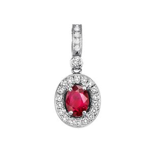 14Kt White Gold Diamond 1/8Ctw & Ruby 5/8Ctw Pendant