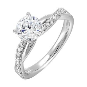 14Kt White Semi Mount 1/4Ctw For 3Ctw Round Center