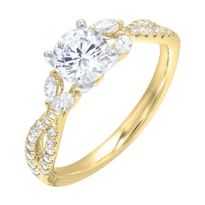 14Kt White Yellow Semi Mount 3/8Ctw For 2Ct Round Center