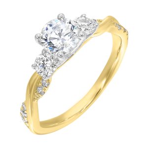 14Kt White Yellow Semi Mount 1/2Ctw For 3/4Ct Round Center