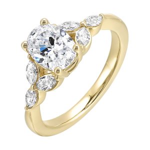 14Kt Yellow Semi Mount 1/3Ctw For 1 1/2Ctw Oval Center