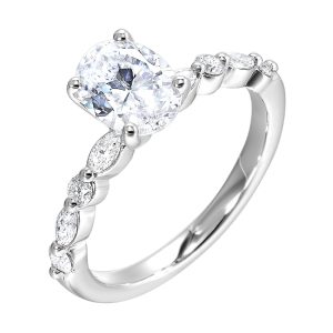 14Kt White Semi Mount 3/8Ctw For 3Ctw Oval Center