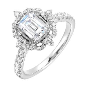 14Kt White Semi Mount 3/4Ctw For 3Ctw Emerald Cut Center