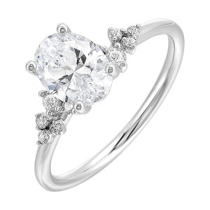 14Kt White Semi Mount 1/7Ctw For 1 1/2Ct Oval Center