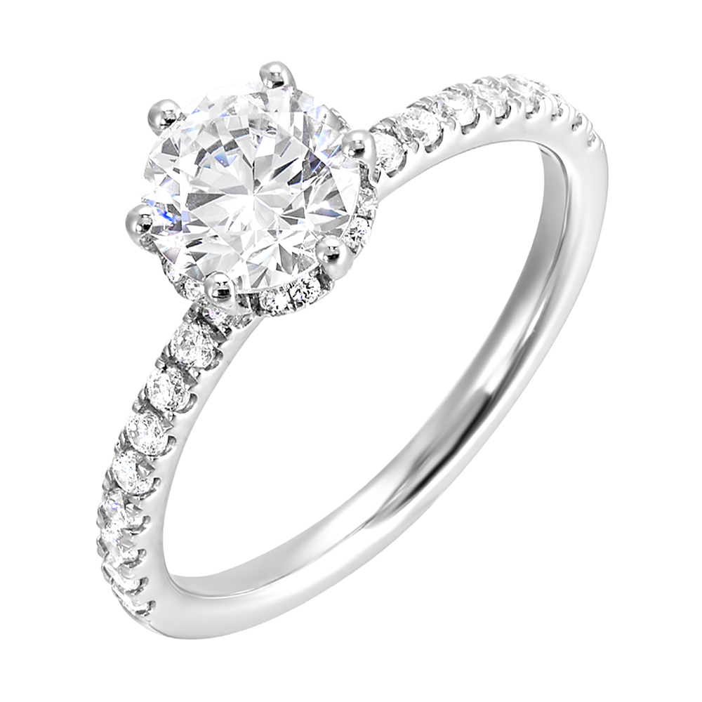 Timeless and elegant, this diamond engagement ring is a classic look she will adore, with a add on of 6 prong solitare in center.