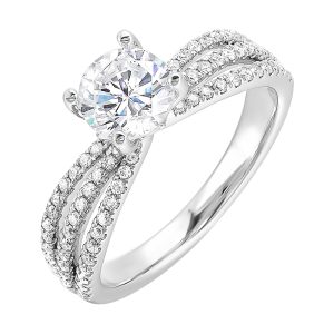 14Kt White Semi Mount 1/2Ctw For 2Ctw Round Center