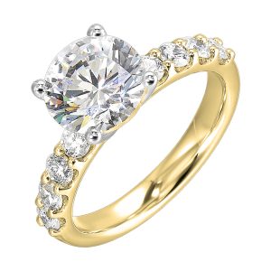 14Kt White Yellow Semi Mount 5/8Ctw For 2Ctw Round Center
