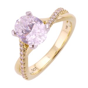 14Kt White Yellow Semi Mount 1/7Ctw For 2Ct Oval Center