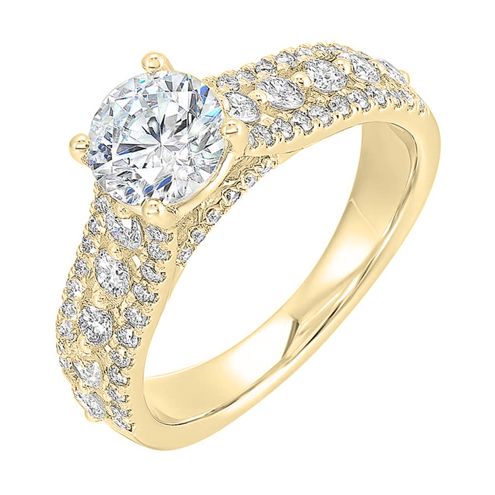 A triple row engagement ring with bigger diamond in center complemented by two micro row of diamonds on either side is perfect to sparkle your evening.
