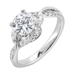 14Kt White Semi Mount 1/3Ctw For 1 1/2Ctw Round Center