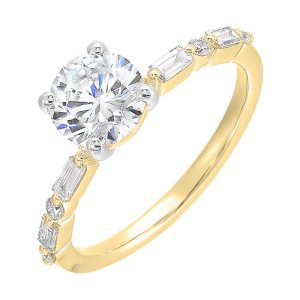 14Kt White Yellow Semi Mount 1/4Ctw For 1 1/2Ctw Round Center