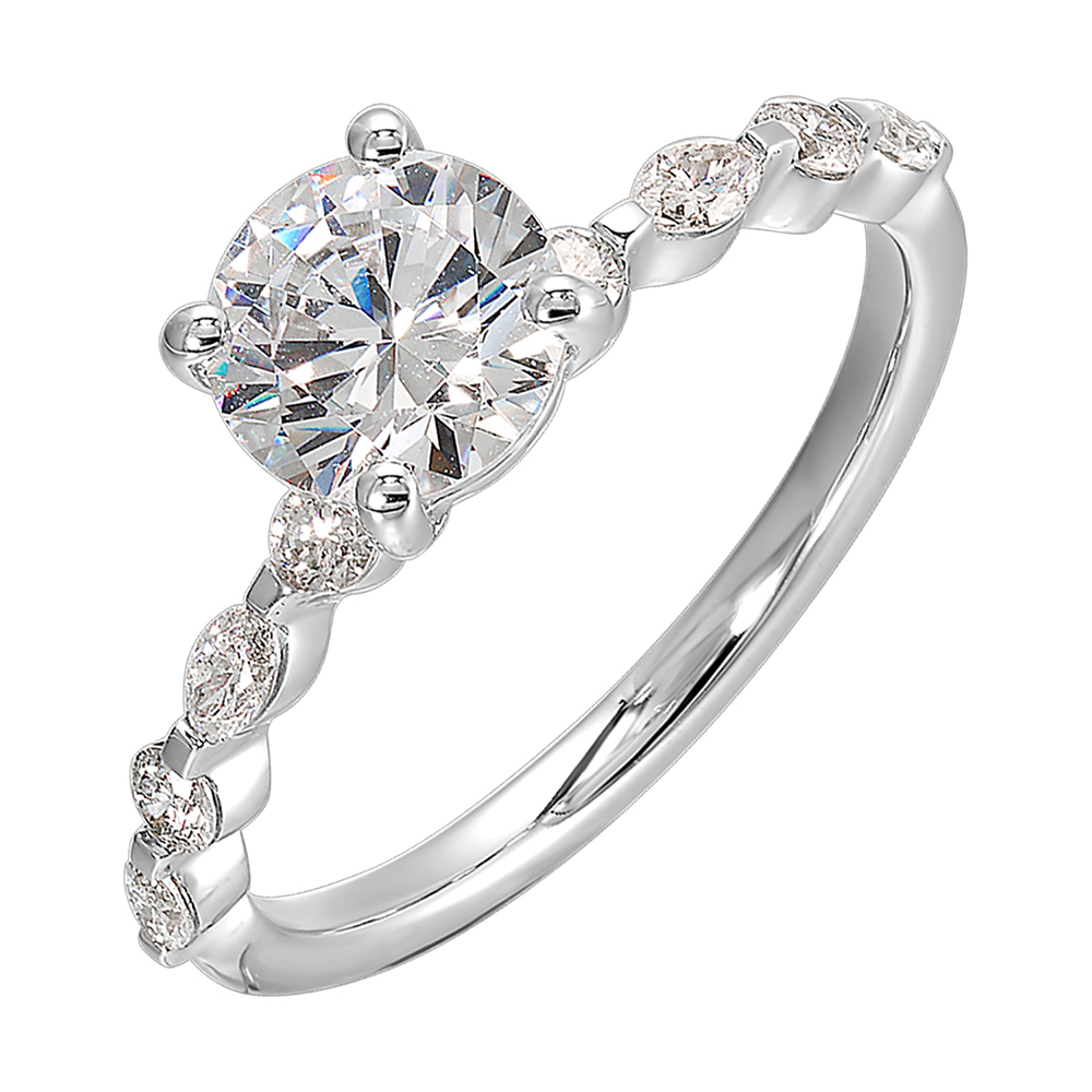 Treasure the special moment forever with marquise and round shape diamond in this sparkling round center engagement ring.