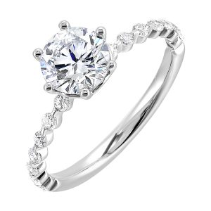 Single prong design shank beautifully complements the overall look of this modern and stylish 6 prong solitaire ring.