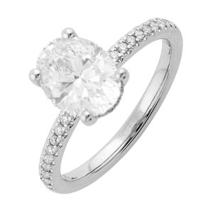 14Kt White Semi Mount 1/5Ctw For 2Ct Oval Center