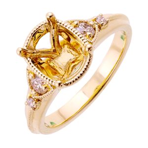 14Kt Yellow Semi Mount 1/5Ctw For 2Ct Cushion Center